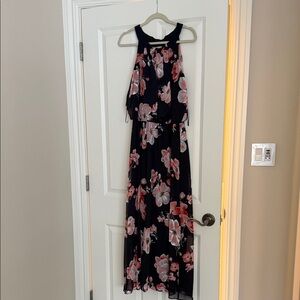 Signature by Robbie Bee Navy and Pink Floral Maxi Dress